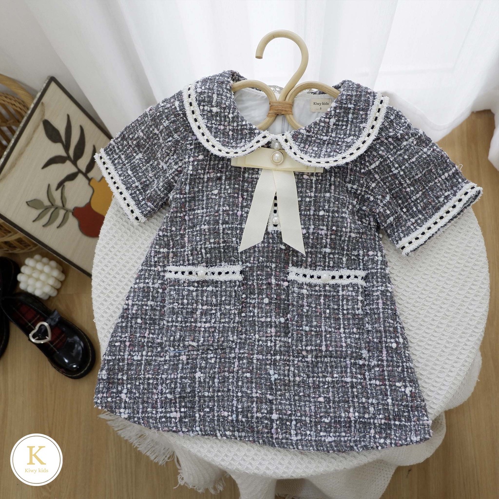 Váy dạ Tweed bé gái KIWY KIDS42 dáng suông tiểu thư sang chảnh cho bé 1 - 4 tuổi