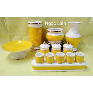 Bộ đồ thờ cúng vân đá vàng cho bàn thờ ngang 50cm-55cm