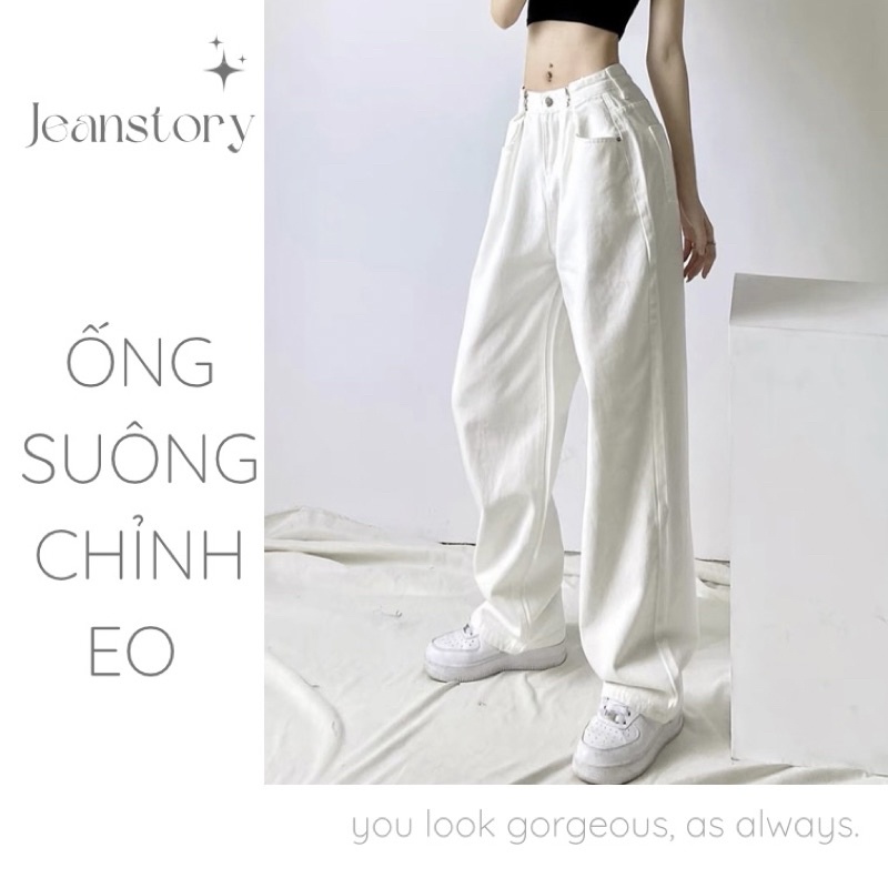 Quần Jeans Trắng Ghim Chỉnh Eo