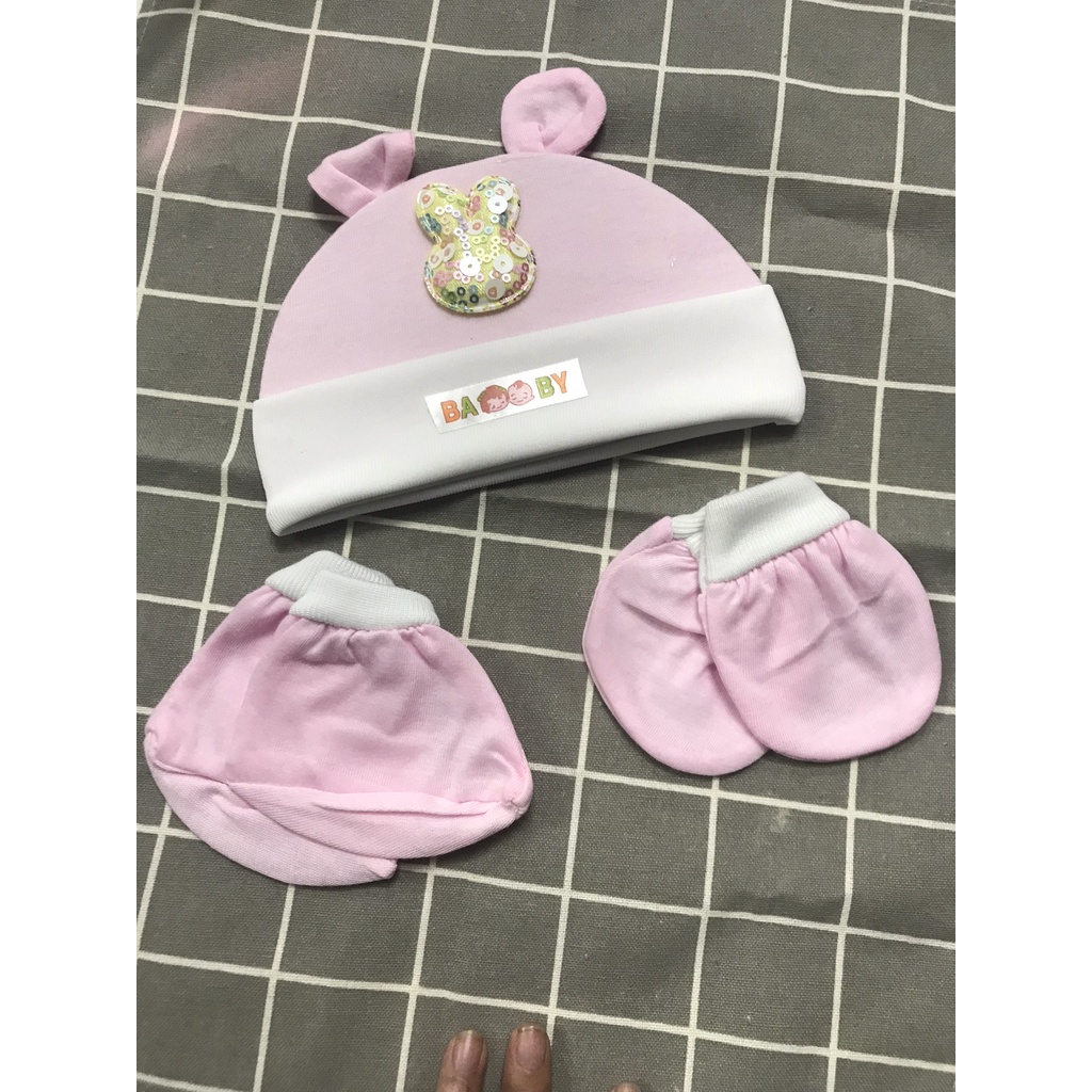 Set bao tay bao chân kèm mũ sơ sinh chất cotton mềm mại cho bé