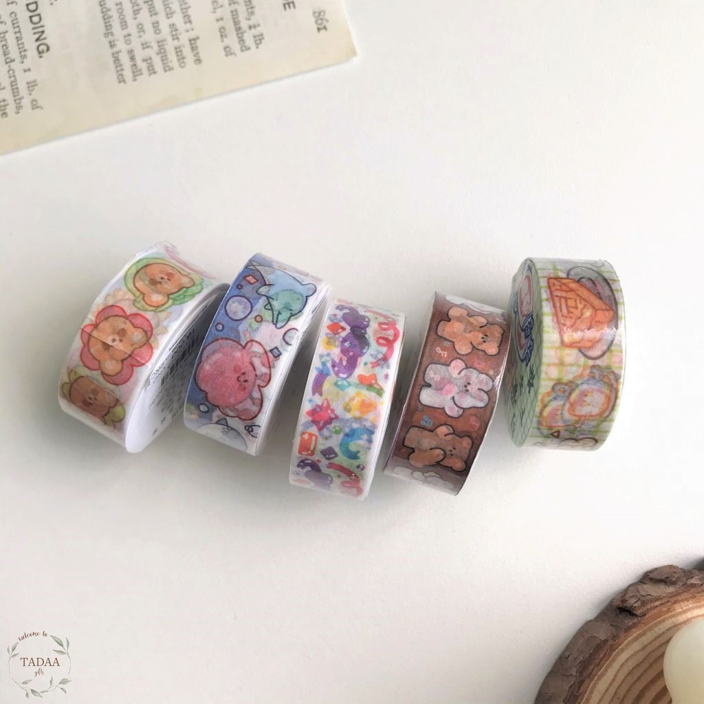 Washi tape gấu nhiều màu sắc băng keo giấy họa tiết dễ thương
