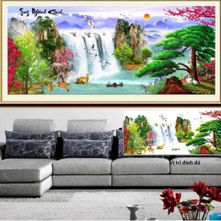 Tranh đính đá phong cảnh tùng nghênh khách 205x95cm