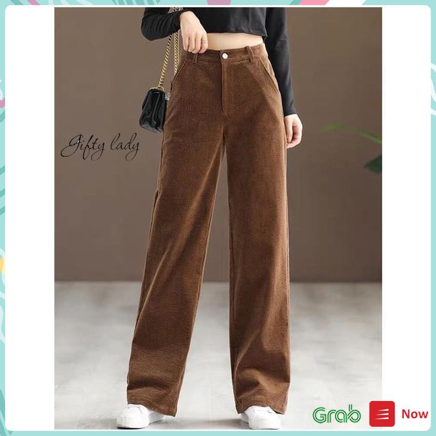 Quần Ống Rộng Nữ Chất Nhung Tăm Có Khóa Kéo, Quần Ống Suông Culottes Lưng Cao, Form Dài Tôn Dáng, Vải Đẹp, Giftylady