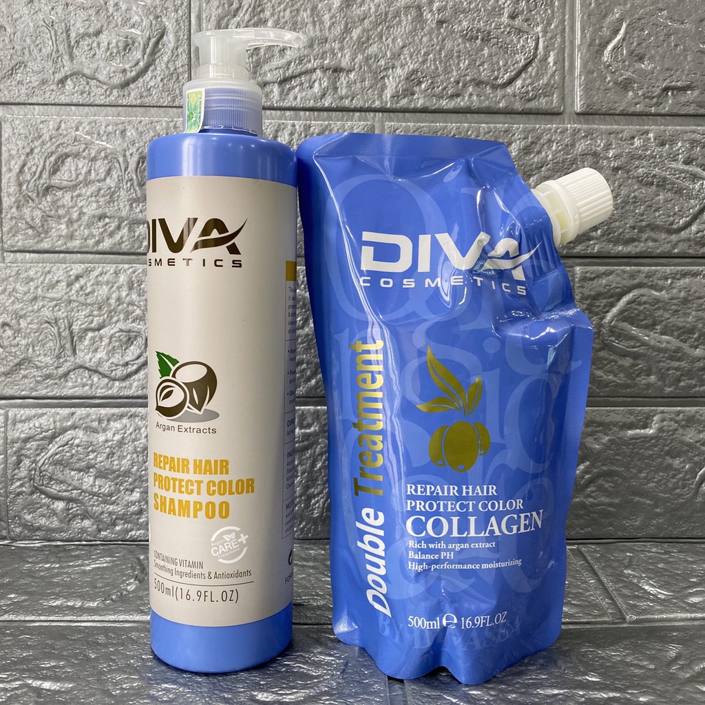 Bộ dầu gội xả Diva Argan MẪU MỚI 750mlx2 + Hấp Collagen 500ml