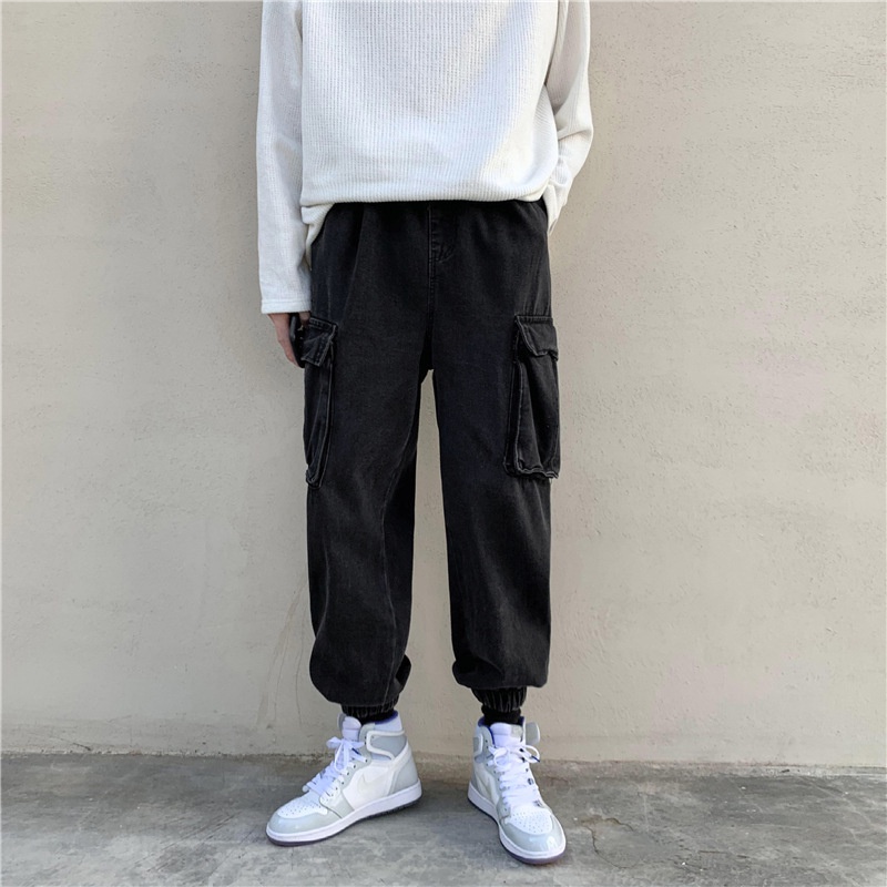 Quần jeans nam lưng thun dáng rộng