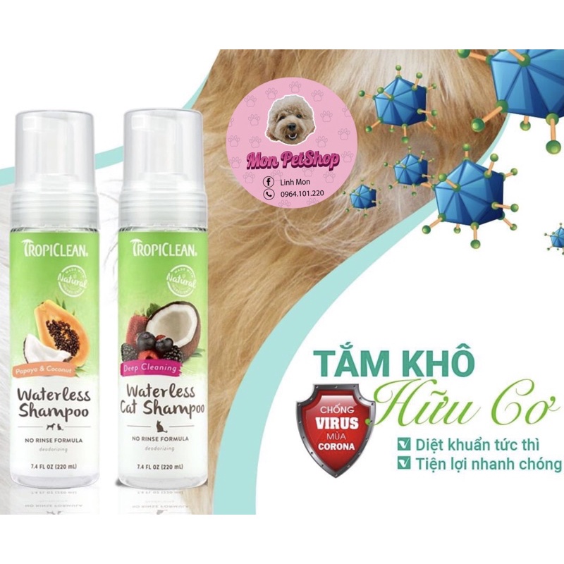 [ Tropiclean ] Sữa tắm khô Organic cao cấp hương đu đủ