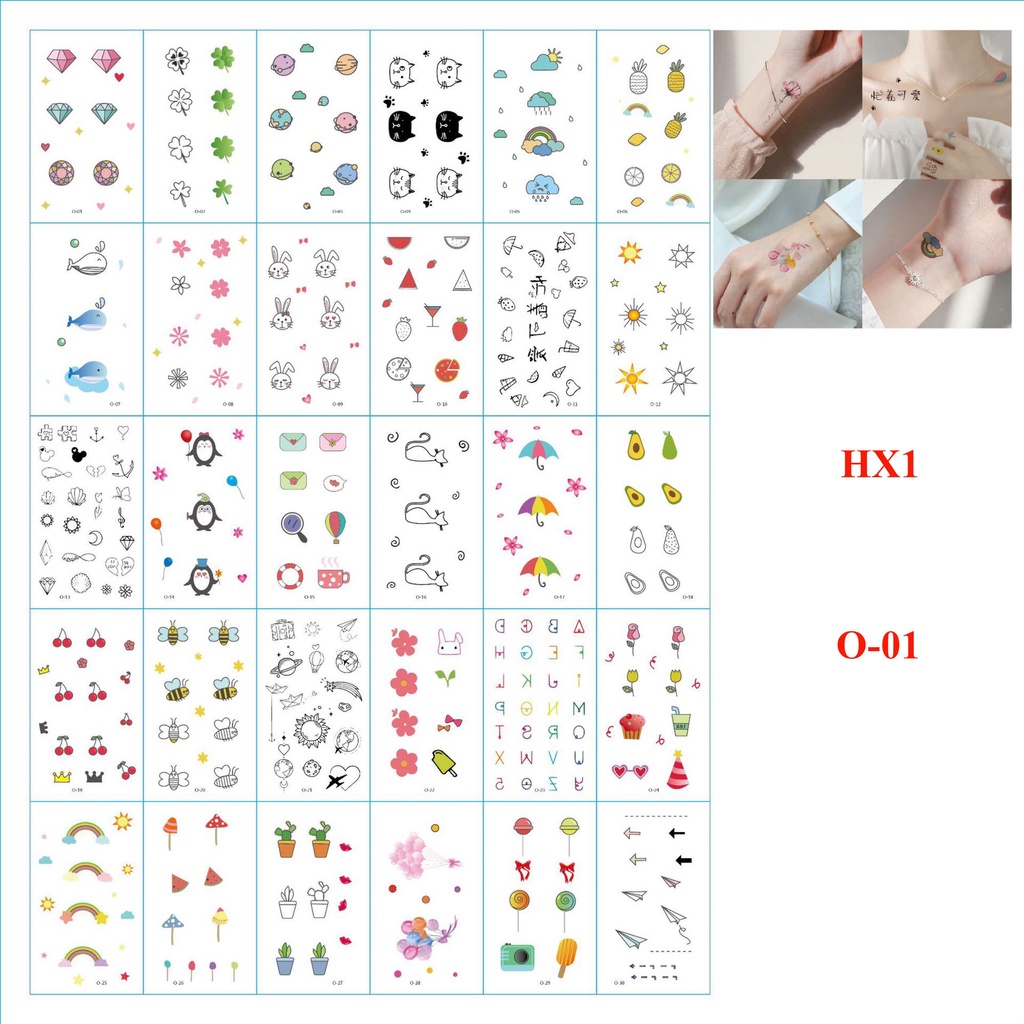 Set 30 tờ hình xăm Vemico dán tatoo xăm nước sang chảnh HX1