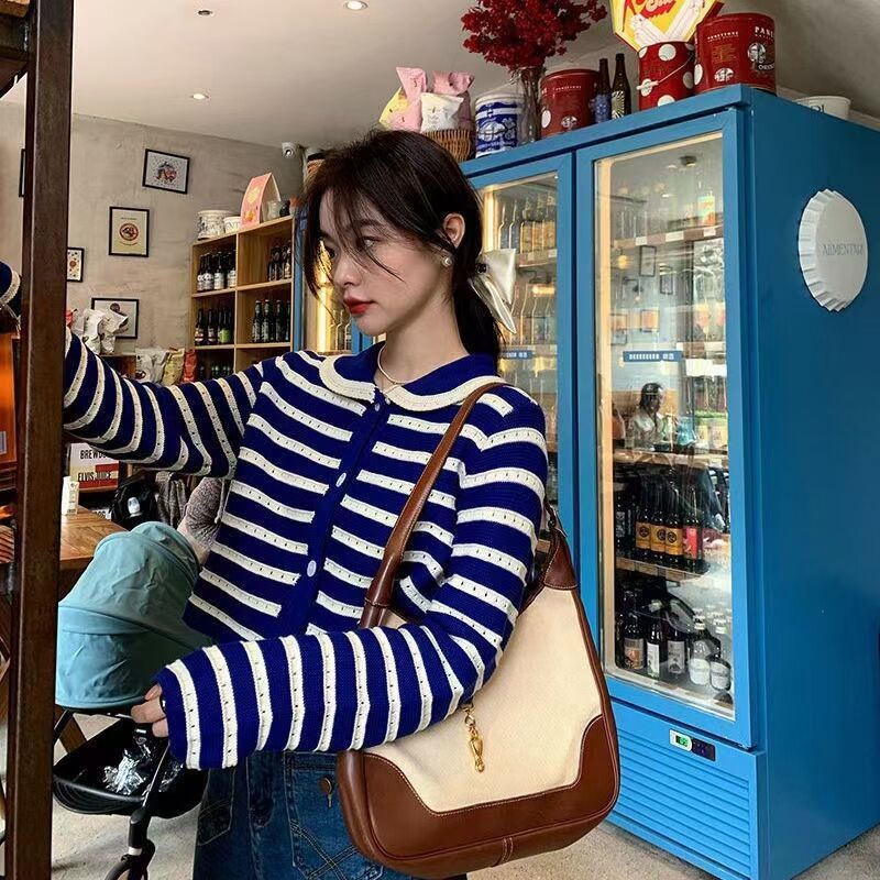 Áo Khoác cardigan Dệt Kim Tay Dài Hoạ Tiết Kẻ Sọc Thời Trang Mùa Thu Cho Phái Nữ