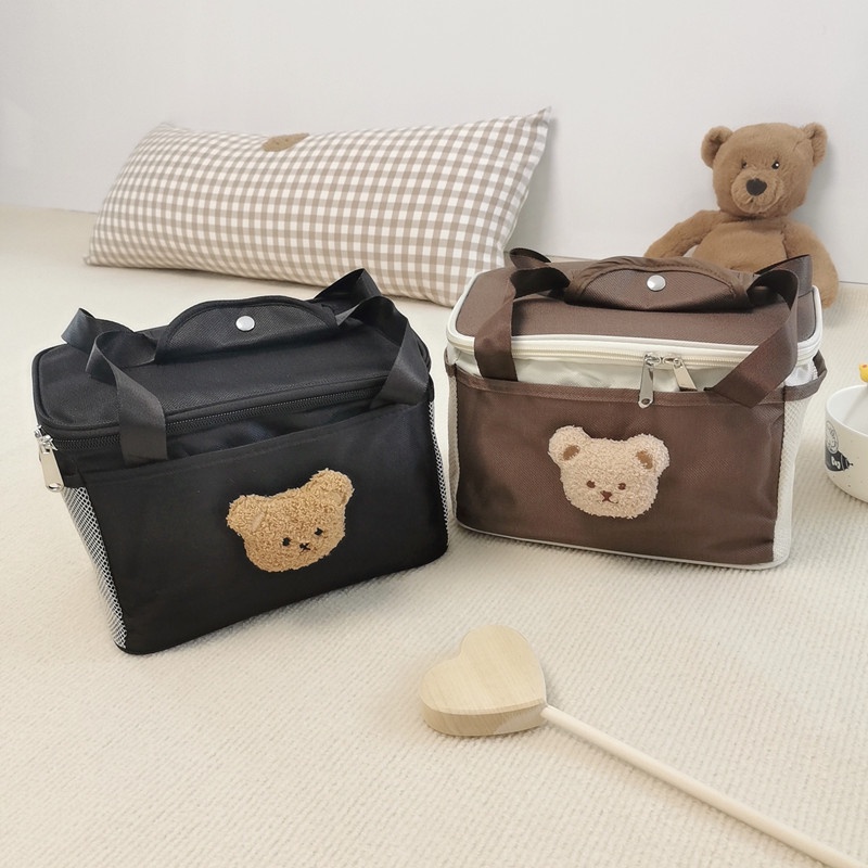 Túi Giữ Nhiệt Đựng Hộp Cơm Trưa In Họa Tiết Gấu Phong Cách Hàn Quốc Xinh Xắn