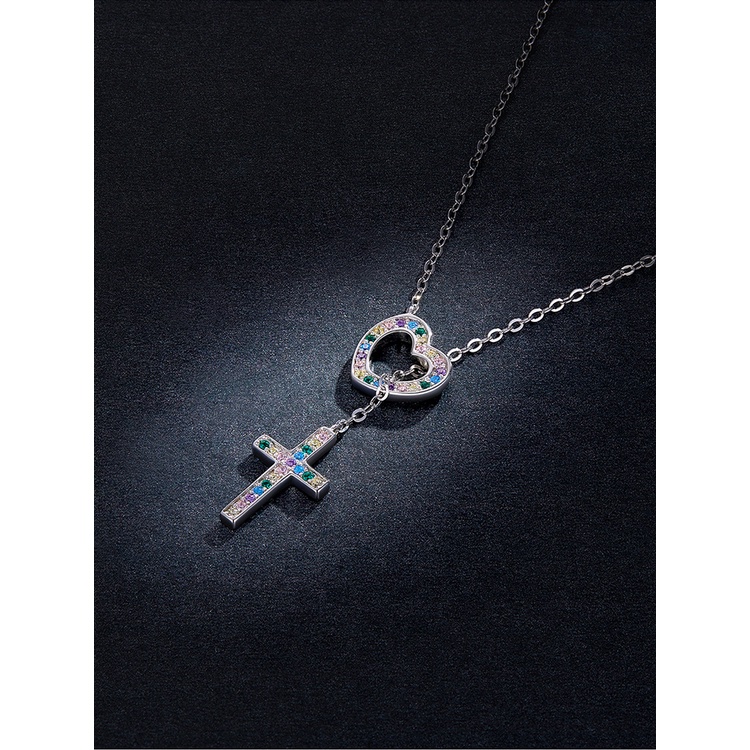 Vòng cổ bạc 925 BAMOER BSN244 dài 42.5cm mặt thánh giá thời trang cho nữ