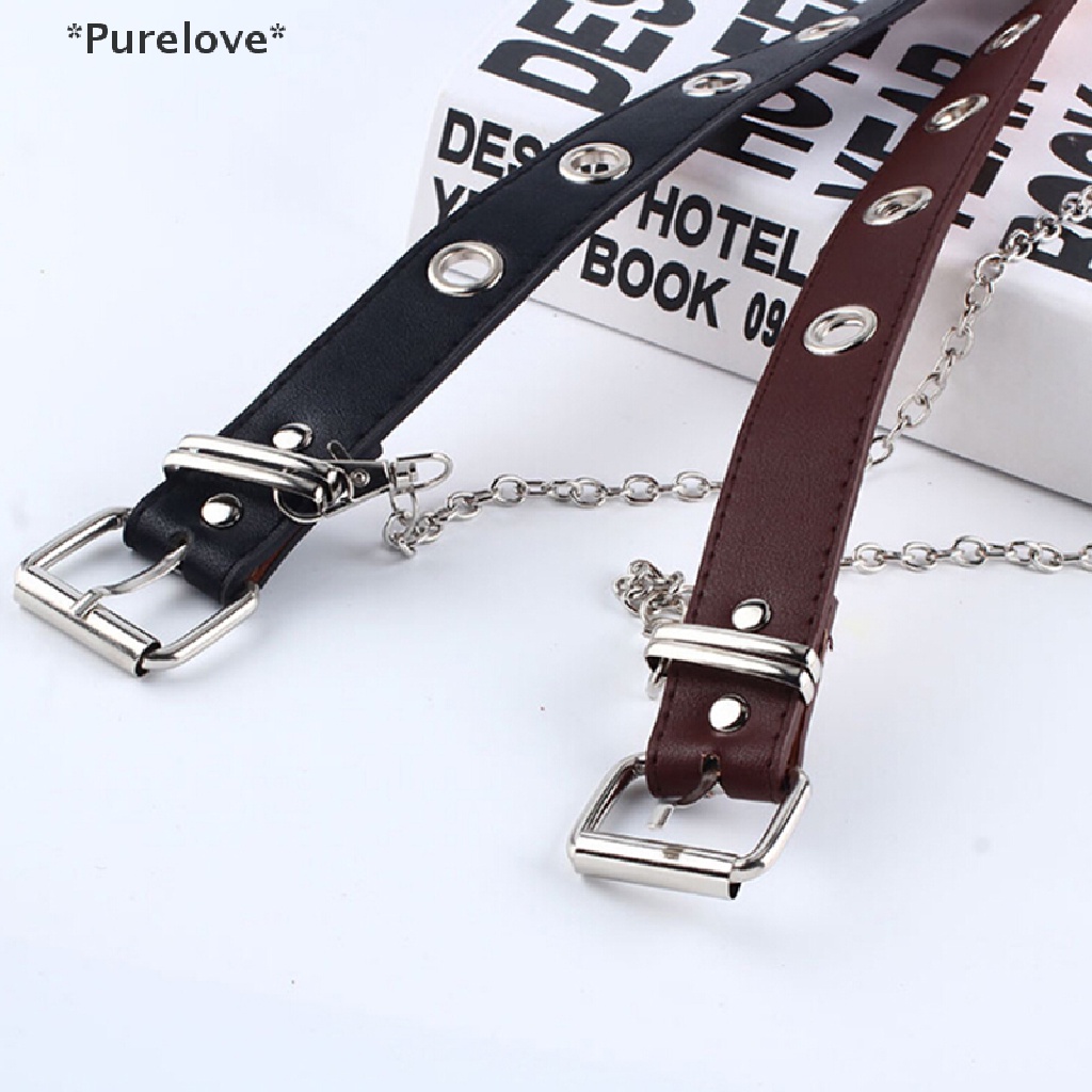 Thắt Lưng Da Màu Đen / Đen Phối Hai Khóa Cài Tùy Chỉnh Phong Cách Punk Cá Tính Cho Nữ