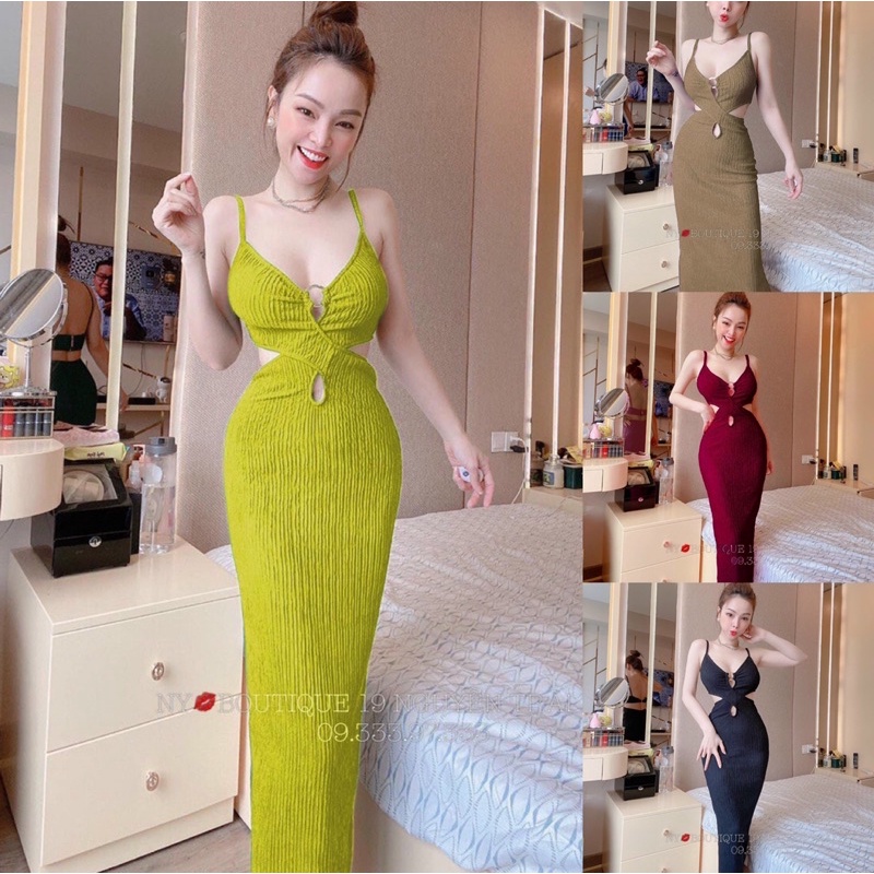 Đầm maxi dây thun xốp khuyên có mút ngực HÀNG Y HÌNH