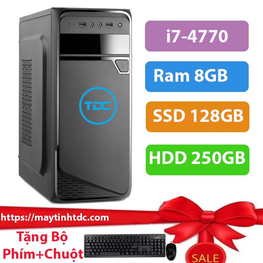 Máy tính để bàn MAX PC CPU Core i7 4770 Ram 8GB SSD 128GB+HDD 250GB+ Qùa tặng bộ phím chuột, bàn di chuột