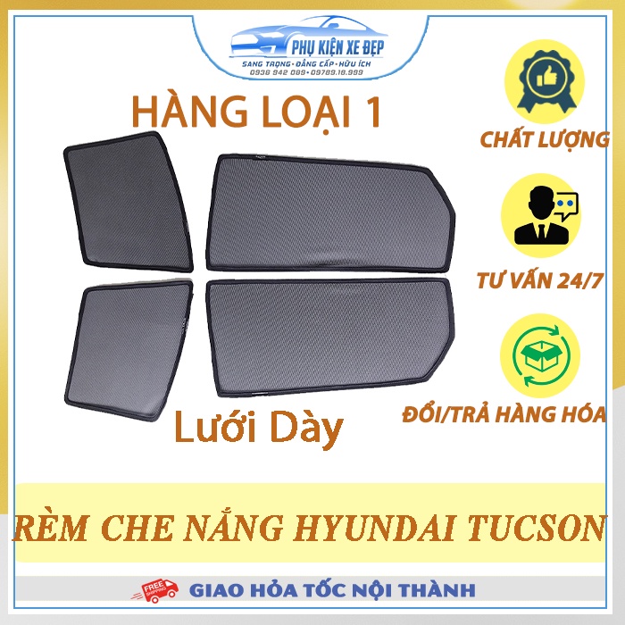 Rèm che nắng ô tô NAM CHÂM theo xe Hyundai Tucson ⚡ HÀNG LOẠI 1 - LƯỚI DÀY ⚡ - Combo 4 tấm chắn nắng - VIỆT NAM SẢN XUẤT