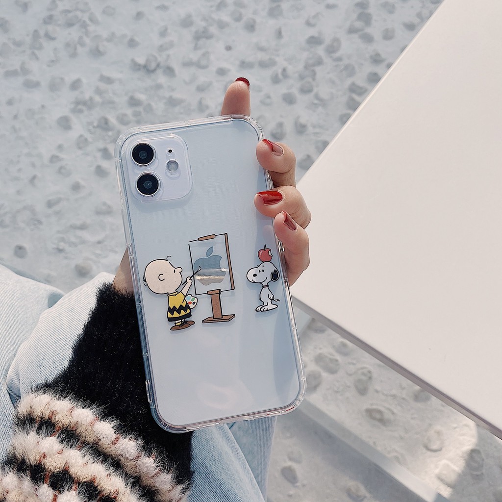 Phim Hoạt Hình Charlie Và Snoopy Dày TPU Dành Cho iPhone SE2 I7 I8 X XR I11 I12 Đệm Chống Vỡ Vỏ