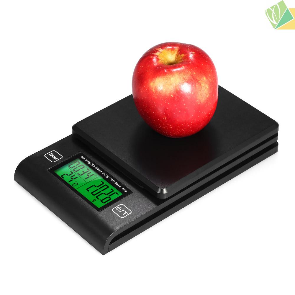 (sicily) Digital Coffee Scale Multifunction Kitchen Food Scale with Timer Temperature Probe LCD Display Green Backlight 2000g/1g