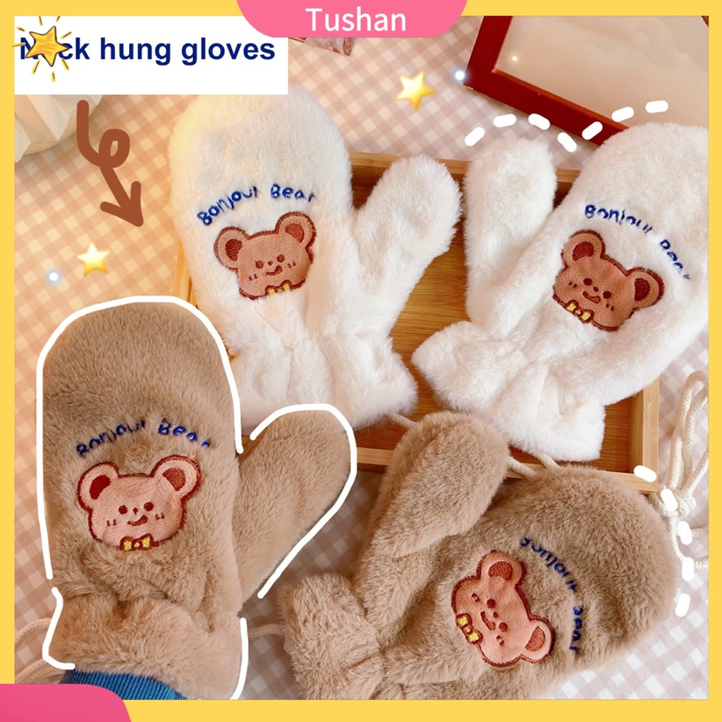 Găng tay mùa đông bằng vải bông chống lạnh có thể giặt dành cho nữ