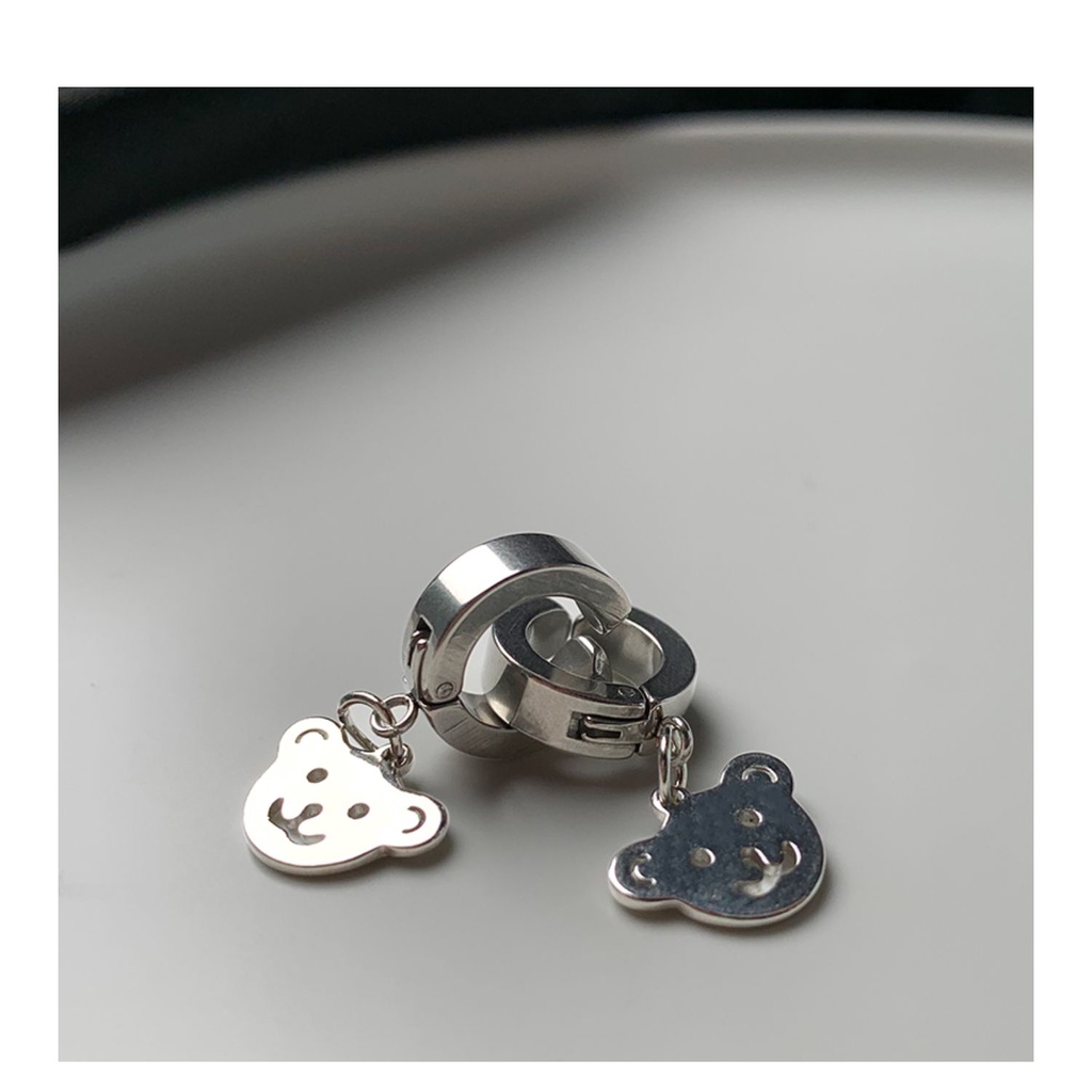 Khuyên Tai Hình Tròn Họa Tiết Gấu Phong Cách Hiphop Thời Trang