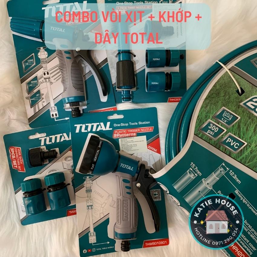 Vòi Xịt Tưới Cây Rửa Xe Đa Năng Total, Kèm Dây Và Khớp Nối Nhanh, Nhiều Chế Độ Xịt, Dây 5M 10M 15M 20M