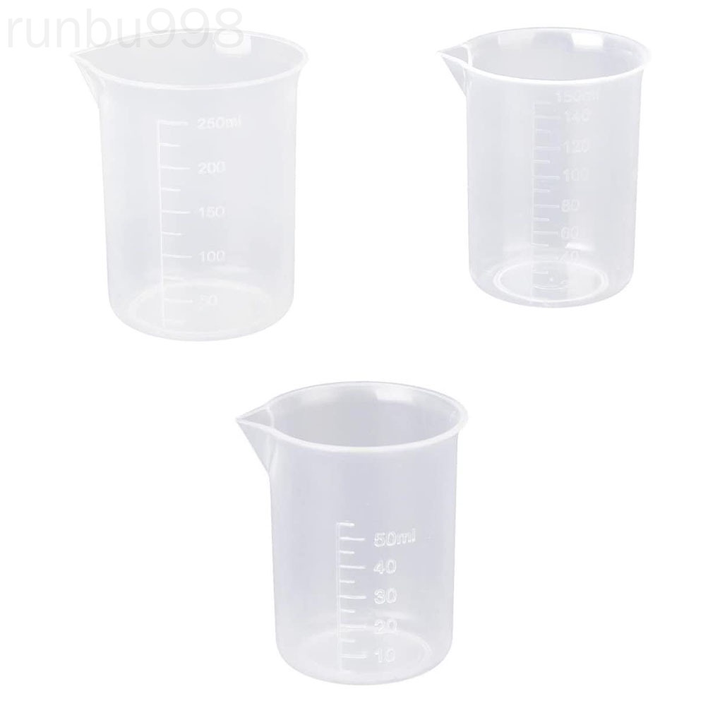 Set 3 Cốc Đo Lường Bằng Nhựa Dùng Trong Phòng Thí Nghiệm Runbu998
