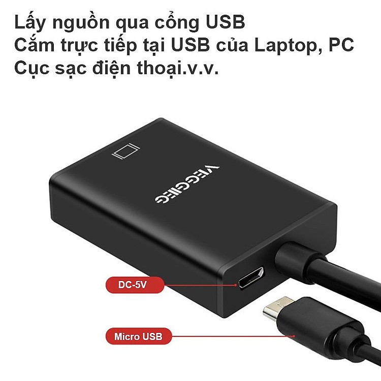 Cáp Chuyển VGA Sang HDMI VEGGIEG Có Audio - VGA To HDMI