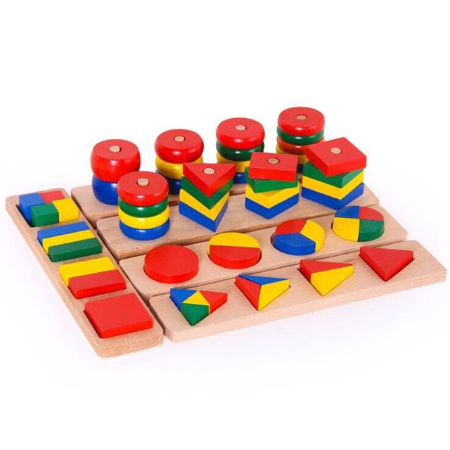 Bộ Giáo Cụ Montessori 8 Món - Giúp Bé Phát Triển Trí Tuệ về Hình Học, Toán Học - Hàng gỗ loại 1