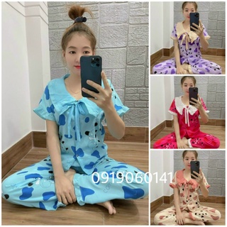 . Bộ mặc nhà tiểu thư pijama lụa hàn tay ngắn quần dài