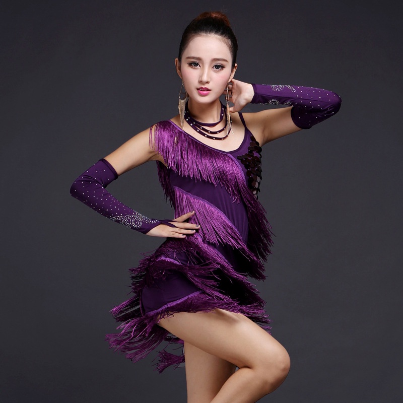 Trang Phục Khiêu Vũ Latin Đính Kim Sa Phối Tua Rua Dành Cho Nữ