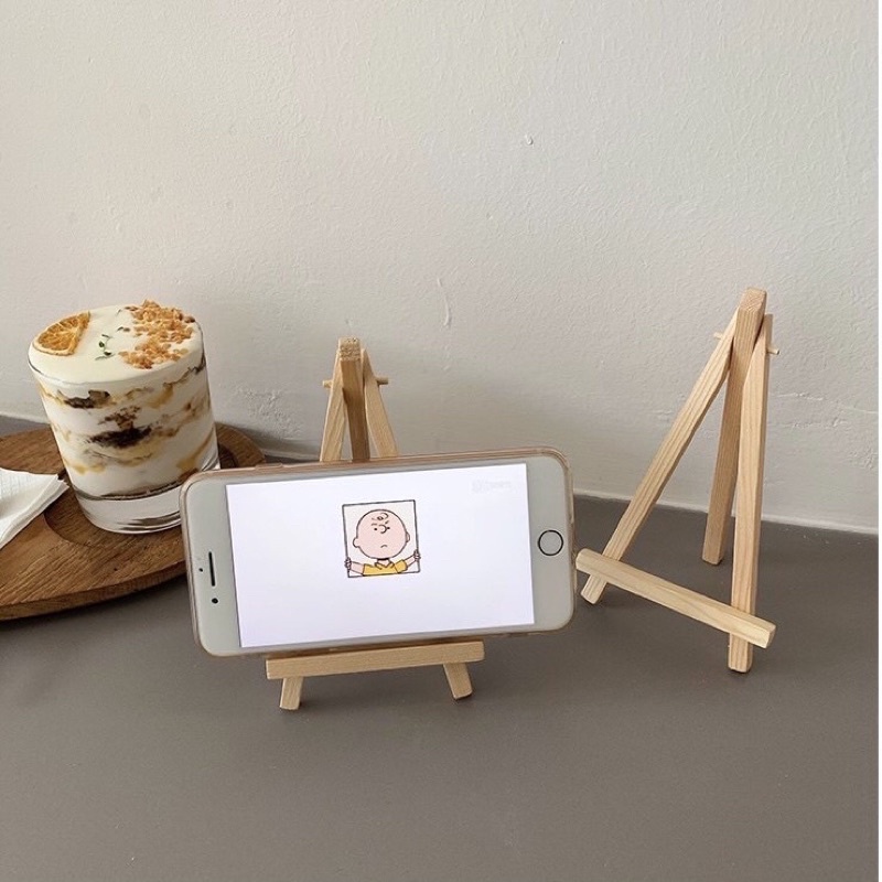 Giá đỡ điện thoại bằng gỗ ba chân decor bàn học tiện dụng xinh xắn