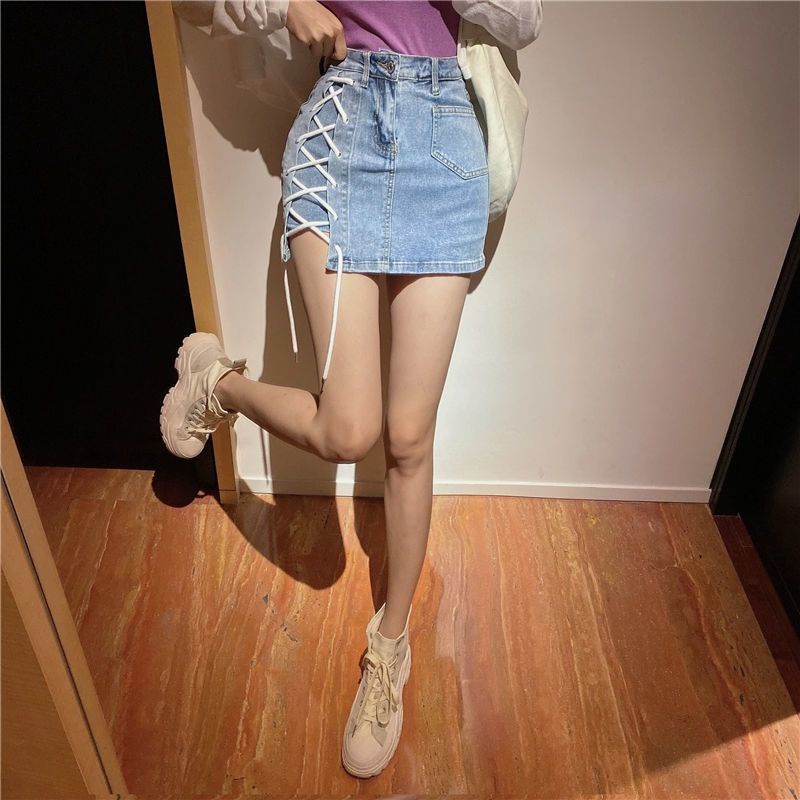 Chân Váy Jeans Lưng Cao Xẻ Tà Thời Trang Dành Cho Nữ