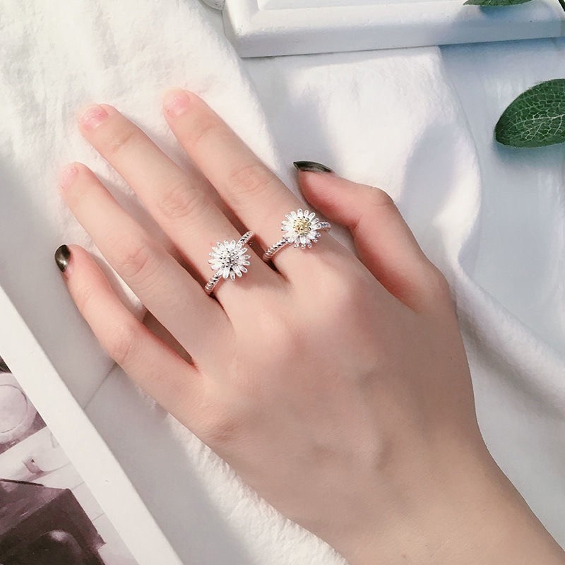 Silver Plated Rings S925 Beautiful Chrysanthemums with Gemstones