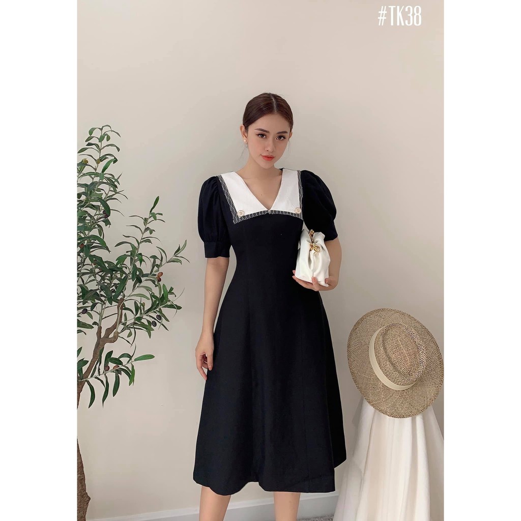 Đầm đen cổ trắng phối lưới/ Đầm đen cổ thuỷ thủ