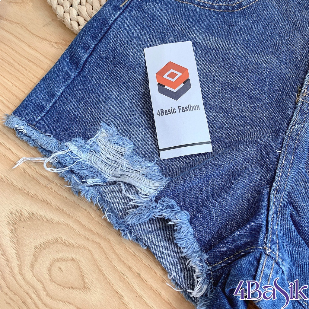 Quần short jeans nữ 4Basik, quần sọt đùi rách cạp cao tôn dáng - SJ09