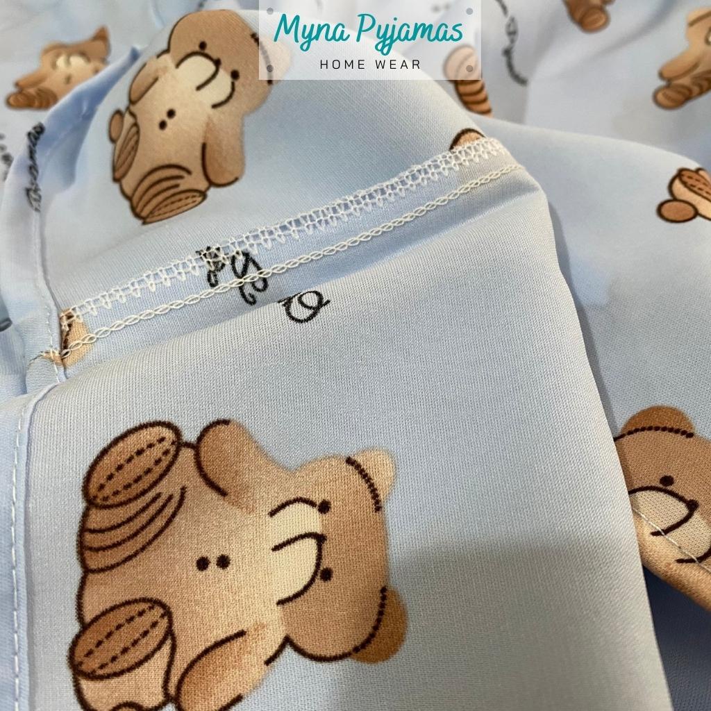 Bộ đồ ngủ tay ngắn quần dài in 3D chất lụa cao cấp MYNA PYJAMAS