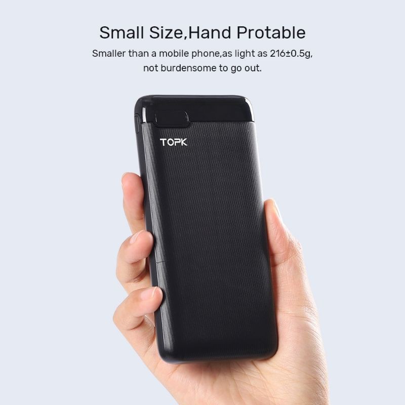 Pin Sạc Dự Phòng TOPK 10000mAh Có Đèn LED Cho Xiaomi Huawei iPhone 12 Samsung