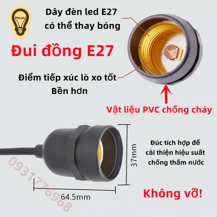 【DÂY LỚN LOẠI 1】Đèn dây E27 trang trí DECOR ngoài trời , sân vườn 5M 10M  đui kín nước (IP65) chống nước MOXI
