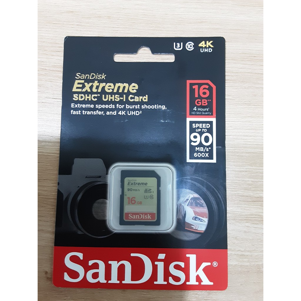 Thẻ nhớ Máy Ảnh SD SanDisk Extreme U3 4K 90MB/s 16GB  - chính hãng