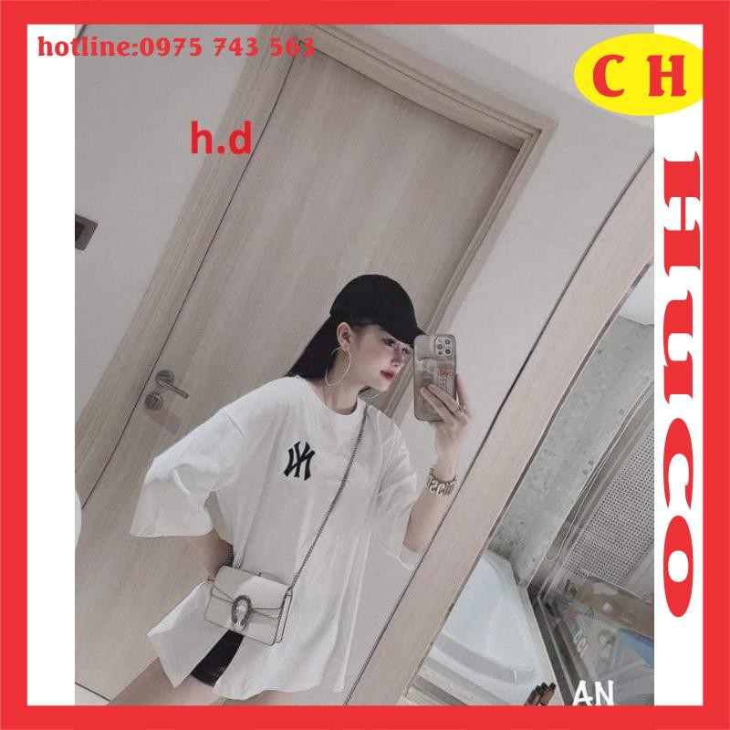 Áo thun hè logo N.Y xẻ tà, áo phông hè kiểu dáng điệu đà chất cotton mềm mát form rộng freesize dành cho nữ giá rẻ