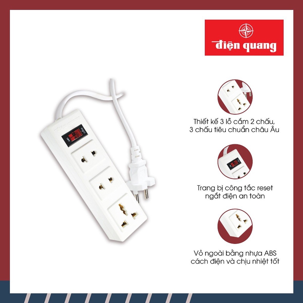 ⚡GIAO HỎA TỐC⚡ Ổ cắm điện 1 lỗ 3 chấu 2 lỗ 2 chấu Điện Quang  002A-02 - HÀNG CHÍNH HÃNG