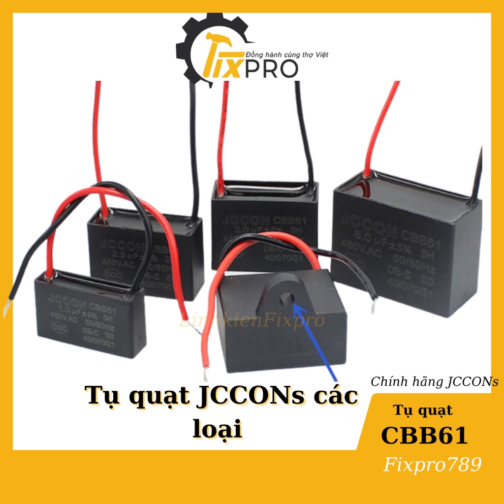 Tụ quạt 10UF 450V CBB61  dây chính hãng SENJU, JCCONs