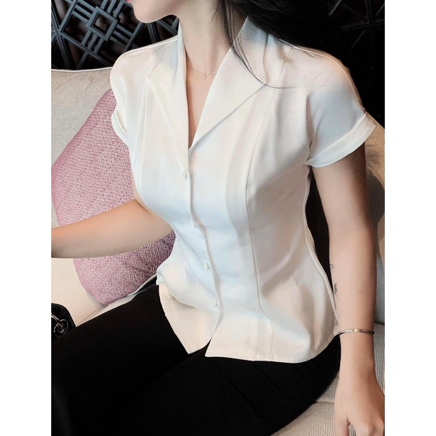 Áo sơ mi nữ ngắn tay G496 chất lụa hàn quốc thấm hút mồ hôi tốt không nhăn dễ phối đồ - GEM Fashion