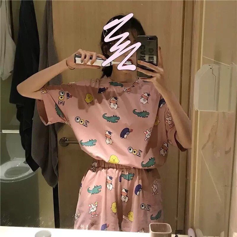 Đồ Bộ Nữ - Đồ Ngủ Nữ pyjama cộc tay phối hình họa tiết trẻ trung đáng yêu MÃ QA02