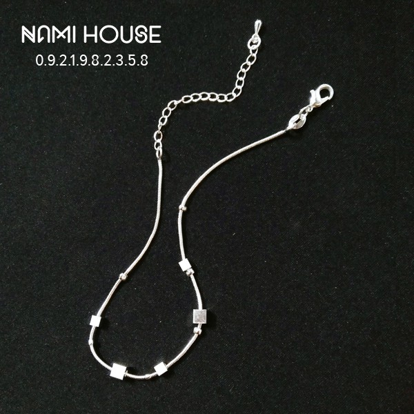 Lắc chân nữ hột vuông lập phương to nhỏ xen kẽ xi bạc 925 trắng sáng dễ thương - namimi