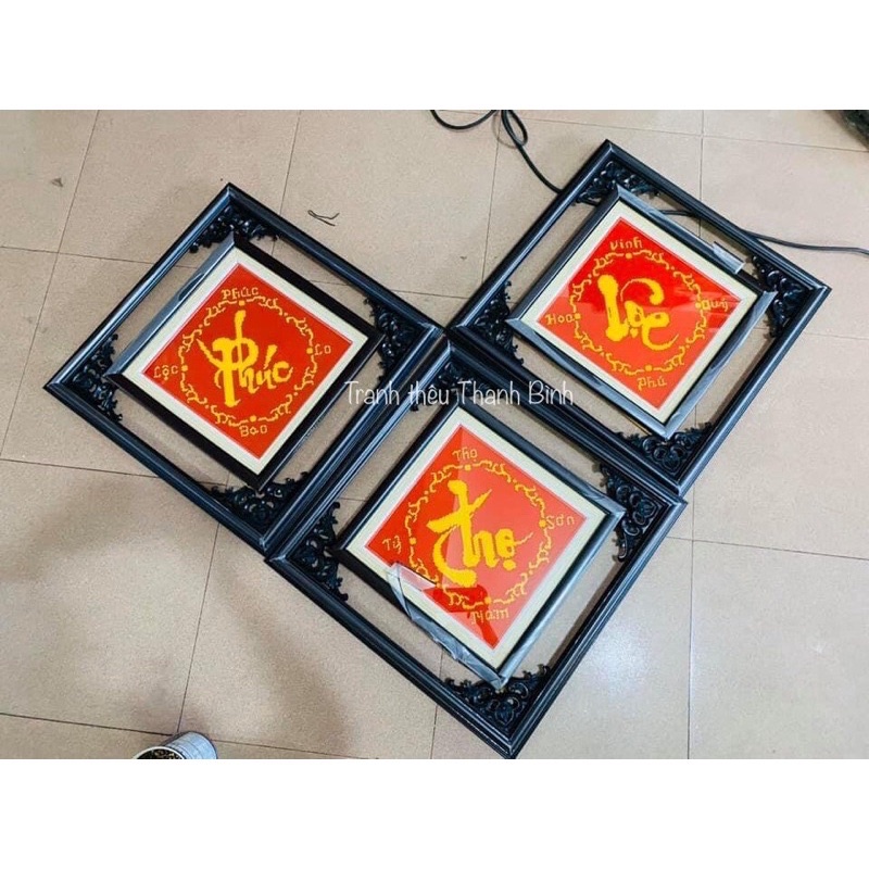 Tranh Đính Đá-Tranh Thêu Phúc Lộc Thọ Lv372,Lv3284 Tranh Tự Làm