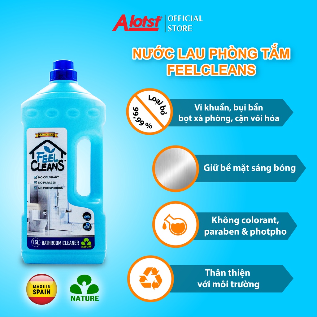 Nước lau phòng tắm FeelCleans 1.5 Lít made in Spain