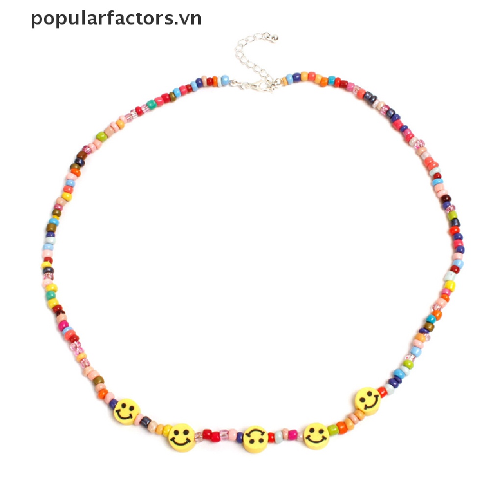 Vòng Cổ Choker Mặt Cười Xỏ Hạt Nhiều Màu Phong Cách Bohemia
