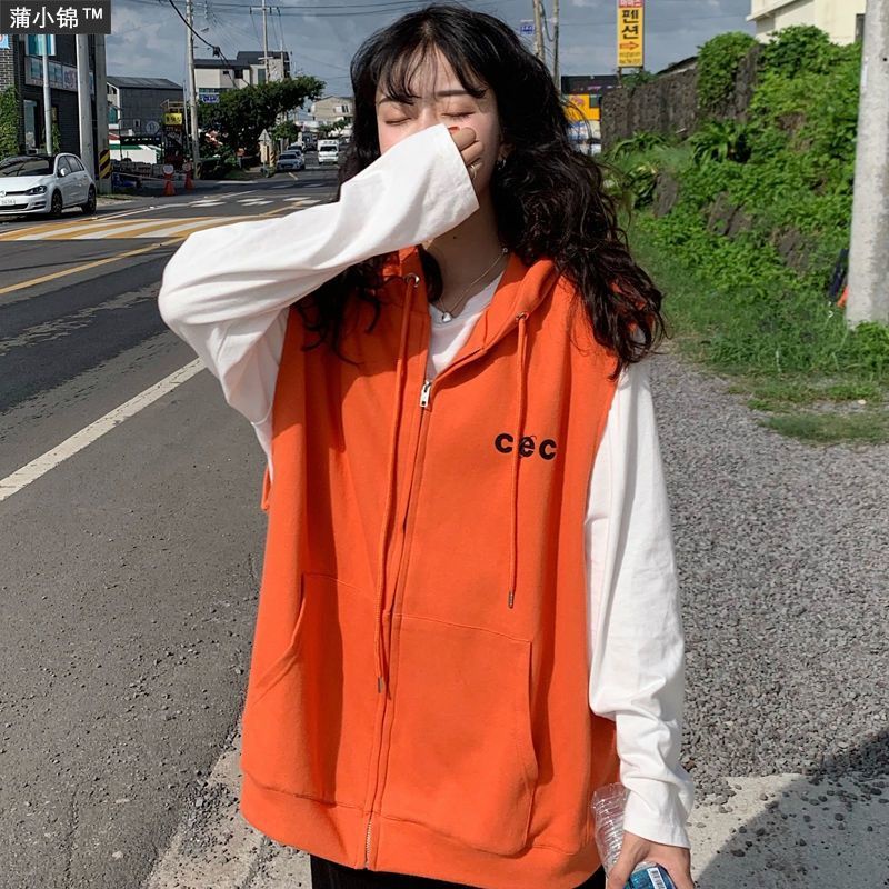 2022 Áo Hoodie Sát Nách Dáng Rộng Phong Cách Hàn Quốc Thời Trang