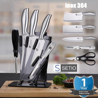 FREESHIP - Bộ dao làm bếp 5 món SETIO inox 304 TẶNG kèm kệ gài dao cao cấp, Bảo hành 12 tháng 1 đổi 1 miên phí