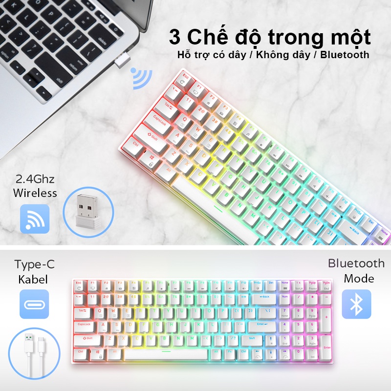 ONIKUMA rk100 RGB HOTSWAP Bàn phím cơ Bluetooth Royal Kludge RK84 100/84 104 phím kết nối 3 chế độ Có dây/Receiver 2.4G