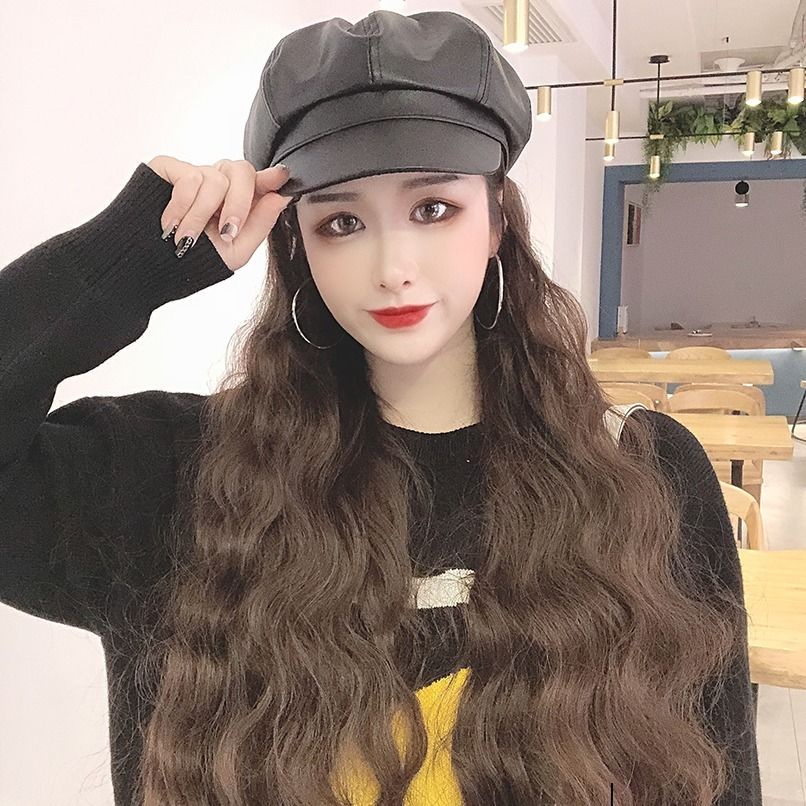 Mũ len kèm tóc giả xoăn dài thời trang mùa đông cho nữ